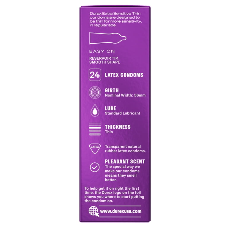 durex extra sensitive extra lubricated latex condoms size Durex Condoms For Men, Extra Sensitive Thin Condoms, Lubricated Rubber Latex,  FSA/HSA, 24 ct