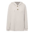 thumbnail image 5 of Hoodie Women Trendy Solid Color Hooded Button Loose Long Sleeved V Neck Sweatshirts Fall Tops,White,2XL, 5 of 6