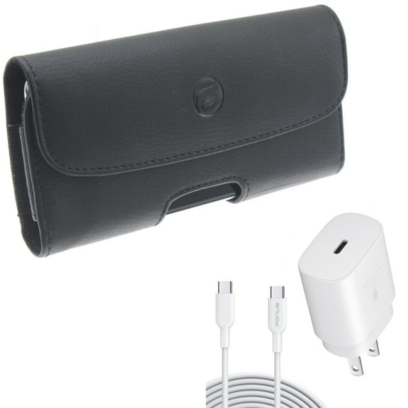 25W Fast Home Charger w Case Belt Clip for Samsung Galaxy S21,S20 - PD Type-C 6ft USB-C Cable , Leather Holster Cover