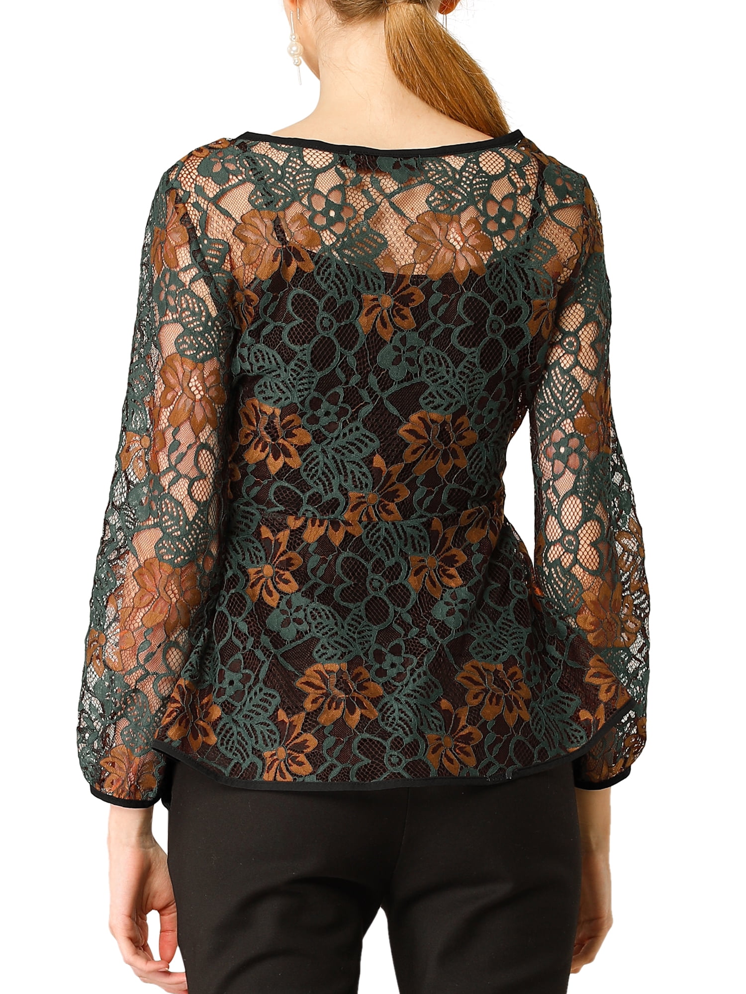 DARING DIVA Self-Tie Waist Semi Sheer Peplum Top M Green