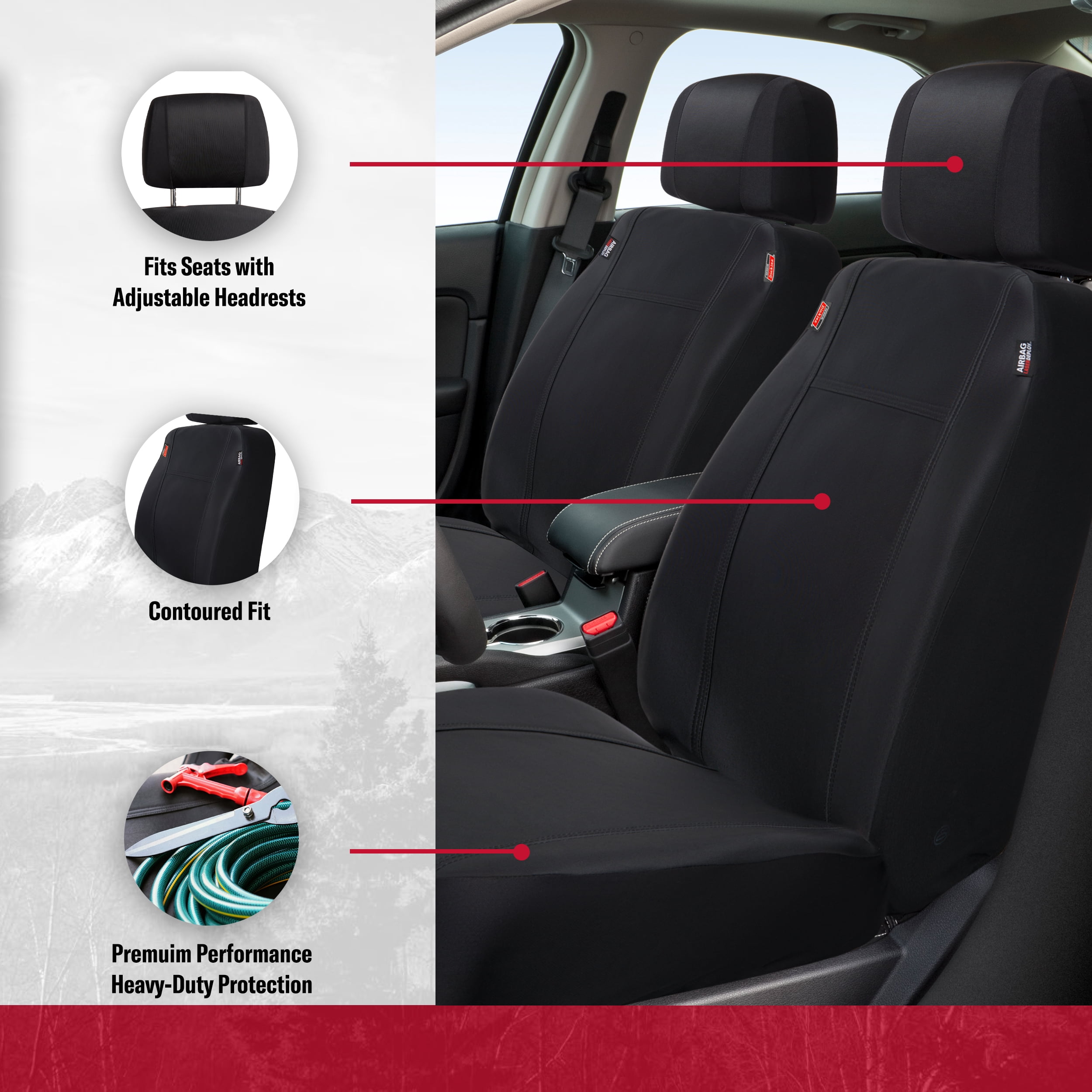 Genuine Dickies 2-Piece Black Puncture-Resistant Front Car, Truck, SUV Seat Covers, Protect from Pets, Universal Fit