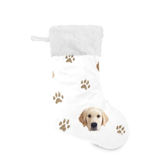 Dog Face with Dog Paw Prints Cute Christmas Stockings Large Capacity 18 inch Gift Bag with Hook Xmas Holiday Decor 1 Pack
