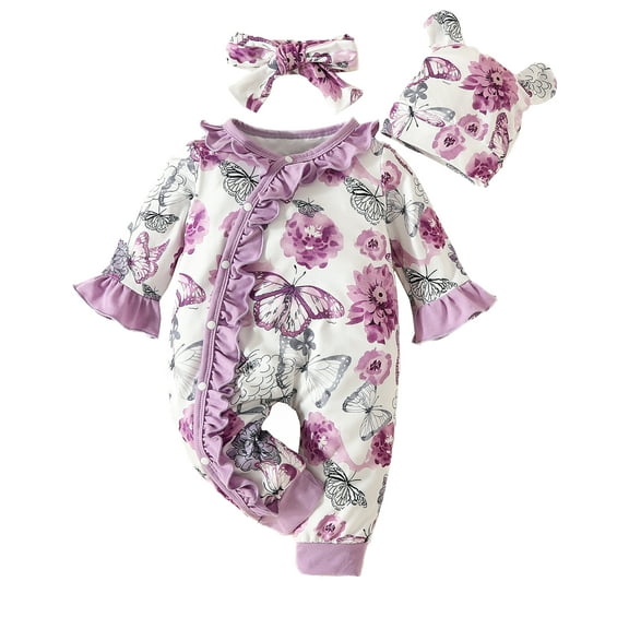 HWJAD Newborn Baby Girl Clothes One Piece Jumpsuits Clothes Long Sleeve Romper Spring Fall 3PCS Set Clothes for Baby