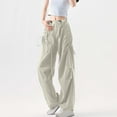 thumbnail image 2 of hotojiny Cargo Pants Women Button Low Rise Drawstring Bow Tie Sweatpants Streetwear Cute Casual Pockets Hiking Wide Leg Trousers, 2 of 7