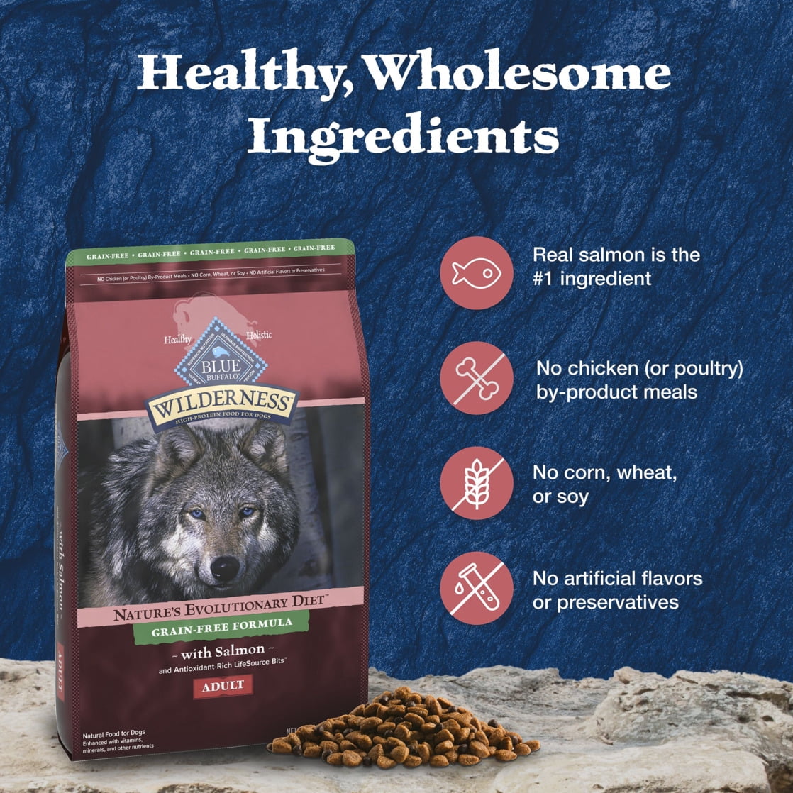 Blue Buffalo Wilderness Adult Grain-Free Dry Dog Food with Natural Ingredients, Salmon, 24-lb. Bag