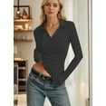 thumbnail image 4 of Weardear Womens Long Sleeve Stretch Crewneck Ribbed T-Shirt Slim Fit Casual Basic Tops, 4 of 5