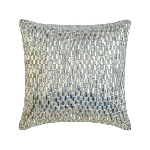The HomeCentric Decorative Throw Pillow cover Silver & Clear 16"x16" (40x40 cm) Art Silk Crystals, Rhinestone, Handmade Cushion cover For Sofa Chouch, living, Bed Room, Striped - Diamond Brilliance