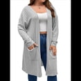 thumbnail image 2 of Cárdigan de Punto Ligero y Suave para Mujer, de Talla Grande, con Mangas Largas, Abierto Al Frente y Bolsillos. Gris XXXL, 2 of 7