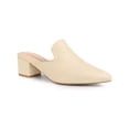 thumbnail image 1 of BLISSFUL STEP Women's Slide Mules Pointed Toe Chunky Heel Beige 6, 1 of 7