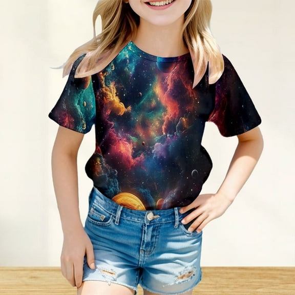 SNKSDGM Girls Girls Shirts Size 7-8 Tank Tops Clothes for Girls 10-12 Years Girls' Short Sleeved Star Print T Shirt Top Casual Shirt 3-4 Years