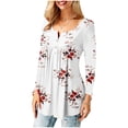 thumbnail image 2 of JustVH Women's Pleated Buttons Hem T-shirt Round Neck Printed Casual Tops, 2 of 3