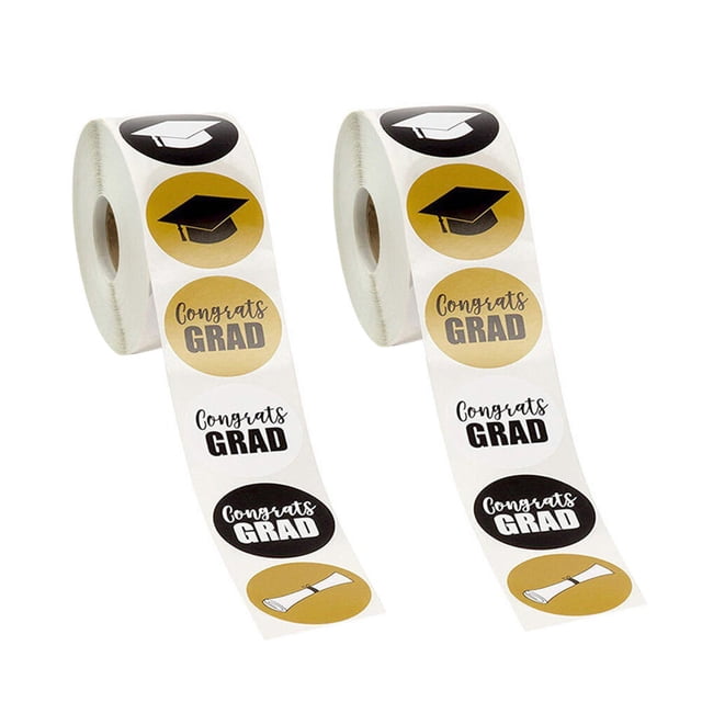 KAKOWELY 2 rollos de pegatinas redondas autoadhesivas para la temporada de graduación, pegatinas creativas para envolver regalos de dulces y fiestas en casa.
