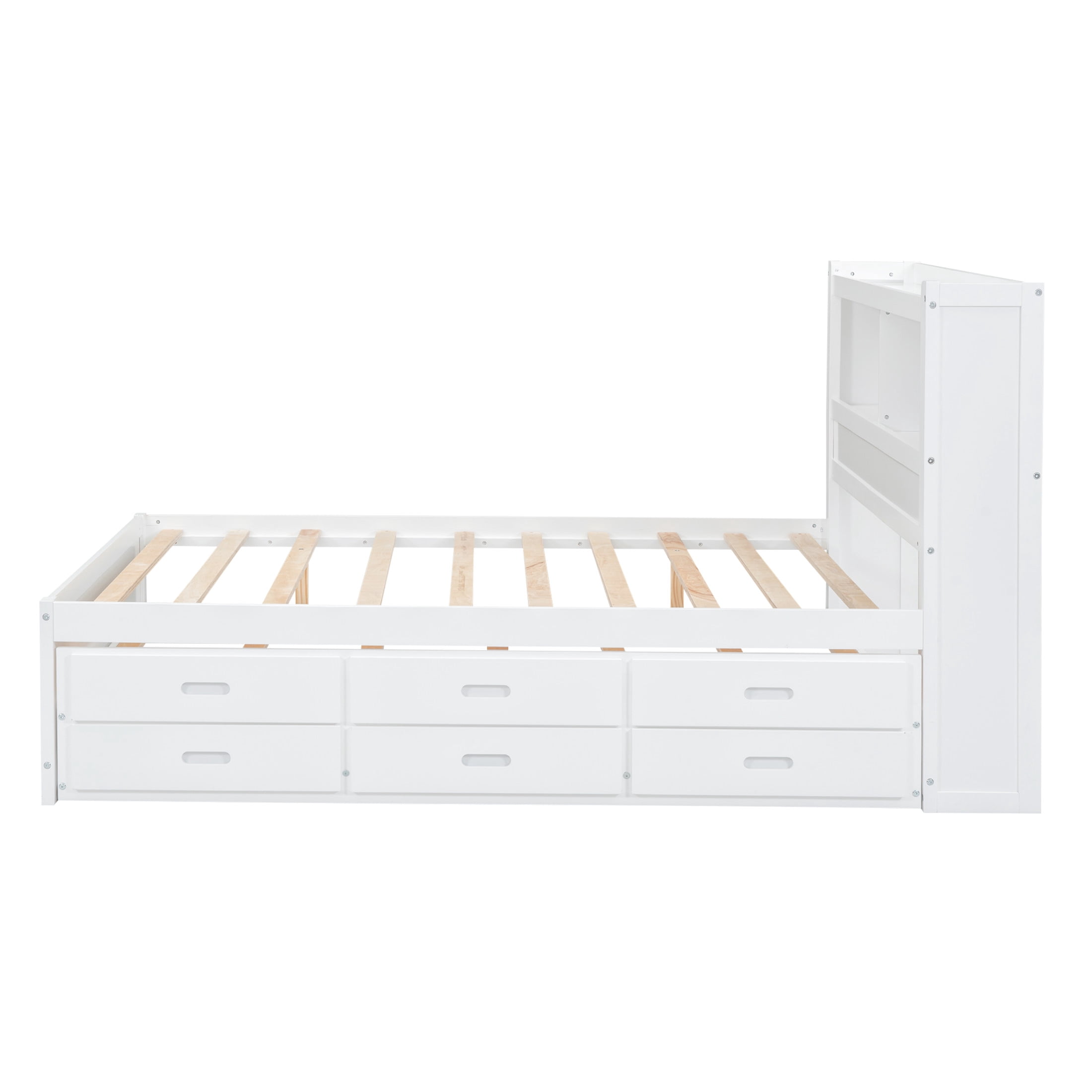 Noble House Lornic Full Size Platform Bed with Trundle and Drawers, Charging Station and Storage Shelves, White