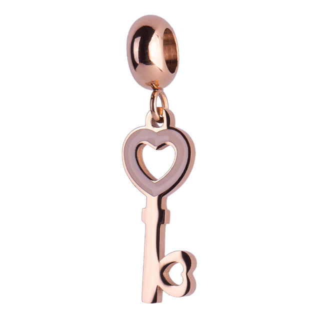 Charm para Pulsera LuckyLy, Dije de Llave Corazón, Acero Inoxidable, Modelo Fiona rosa UNITALLA