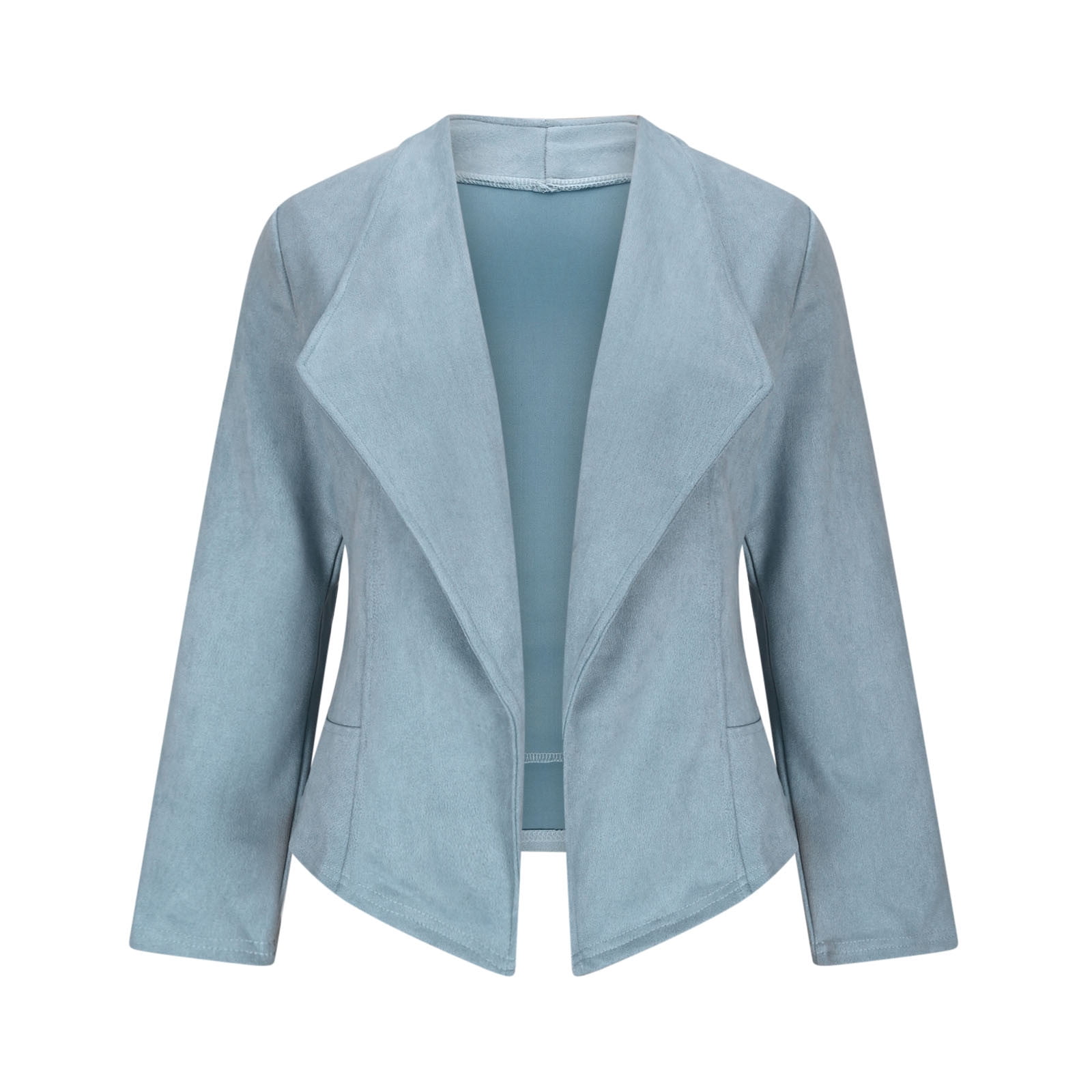 FAVIPT Womens Casual Jacket Faux Suede Lapel Solid Clothes Long Sleeve Cropped Coat Open Front Fall Winter Outfits Blue,XXL