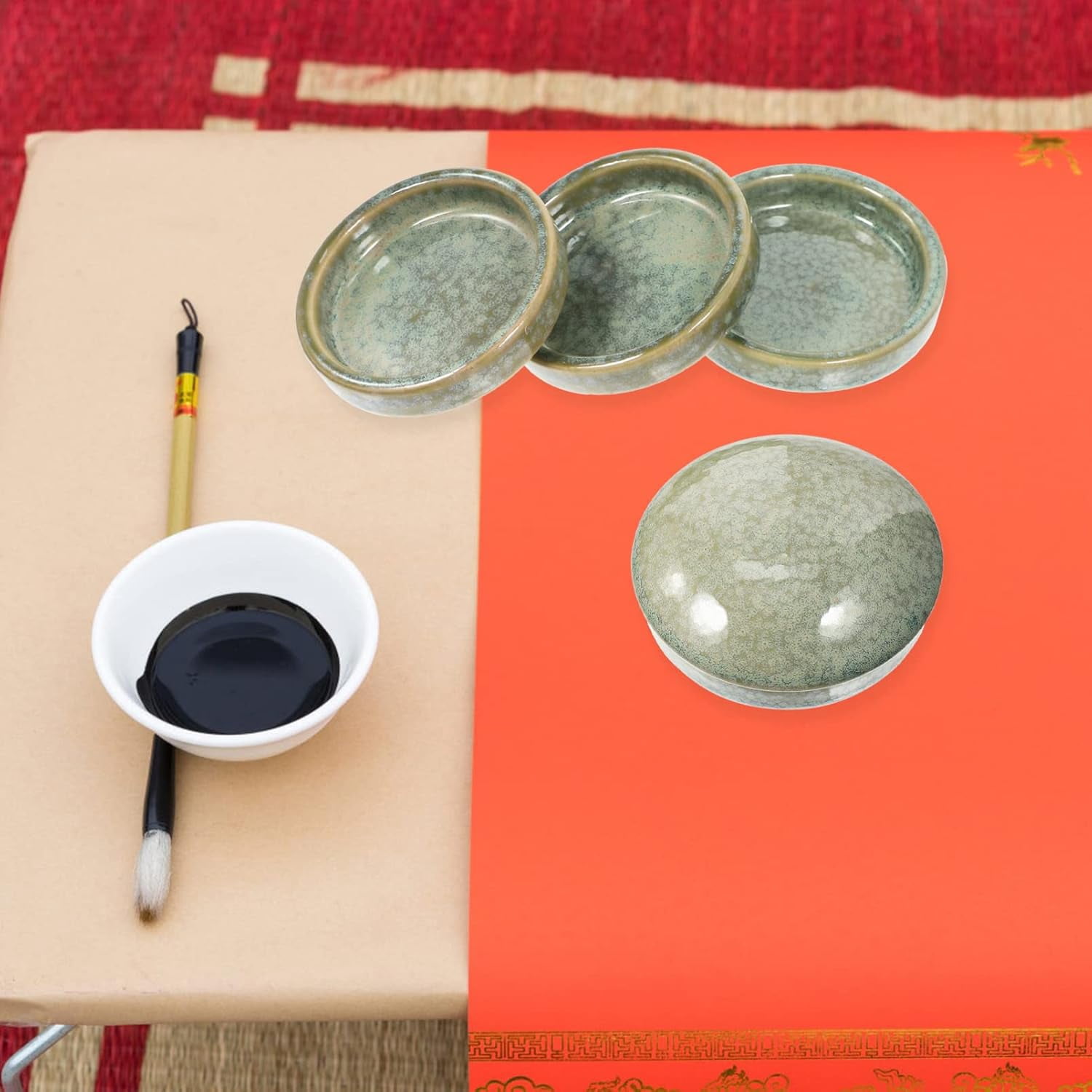 ABPETE 5 Layers, Stack-able Paint Plate, Porcelain Chinese Painting Mixing Trays, Watercolor Paint, Ink Mixing Tray, Artist Paint Coloring Tray with Lid