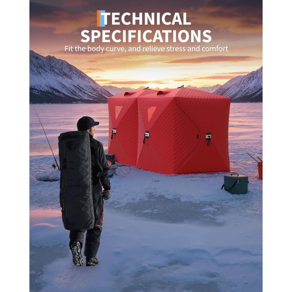 Historyli Insulated Pop-Up Ice Fishing Tent Shelter, 6–8 Person Portable Hub-Style Cabin Shanty, Red