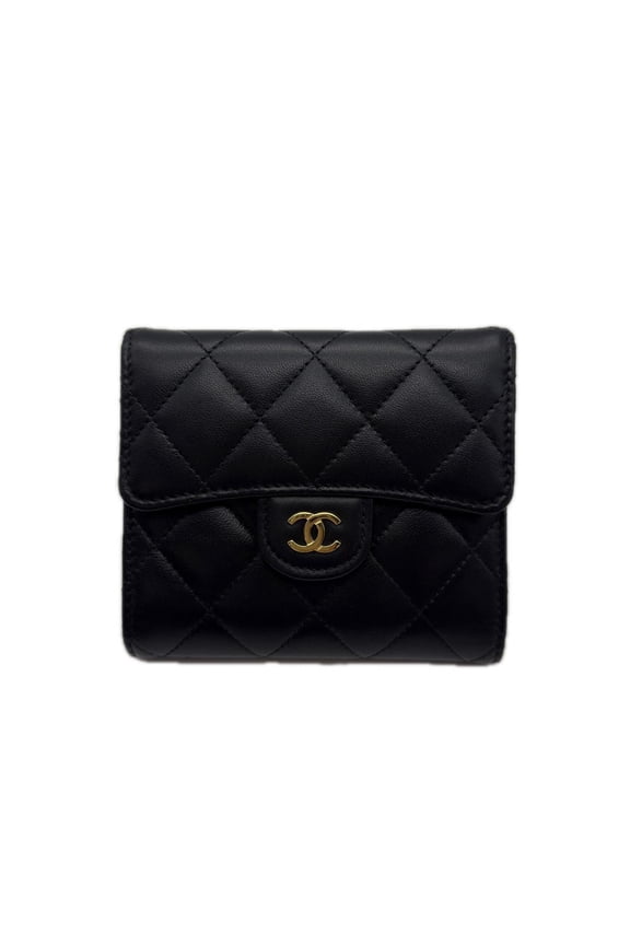 Pre-Owned CHANEL Calfskin AP0231 Matelass Classic Small Flap Wallet Black Tri-fold Bordeaux...