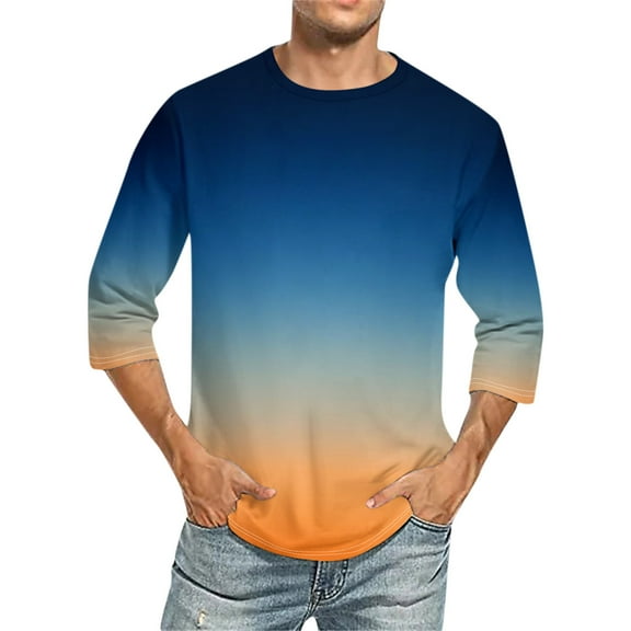 Raglan Shirt 3/4 Sleeve,Men's 3/4 Sleeve Casual Crew Neck Tee Shirt,Blue,S