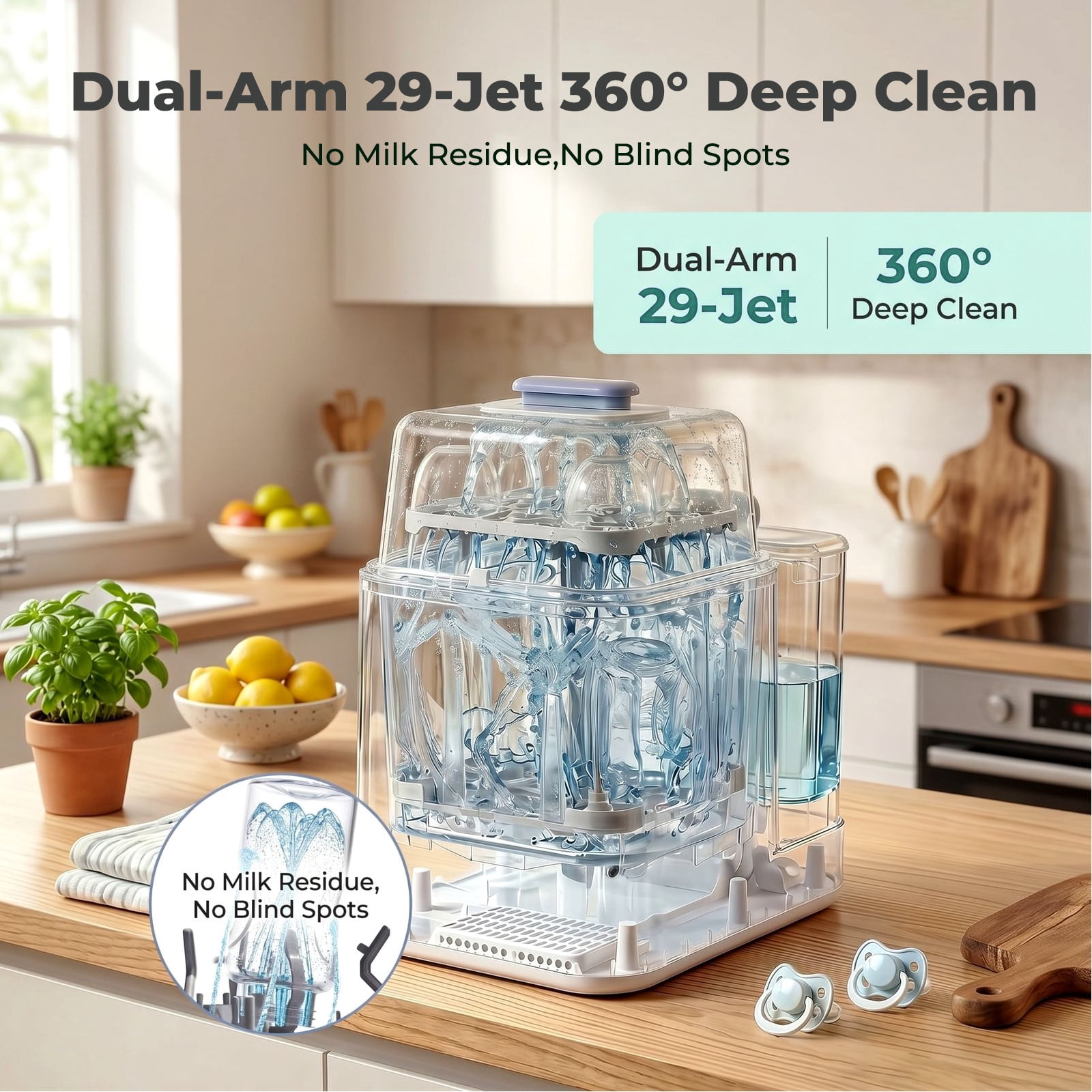 FOHERE Baby Bottle Washer and Sterilizer and Dryer, All-in-One 4-in-1 Machine with Dual Spray Arms, 28000Pa High-Pressure Wash, 210°F Steam, for New Parents, Newborn gifts