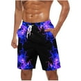 thumbnail image 3 of Yaoyar Men's Flame Print Elastic Waist Drawstring Shorts with Pockets Casual Beach Swim Trunks Summer Outdoor Shorts,Purple,3XL, 3 of 5