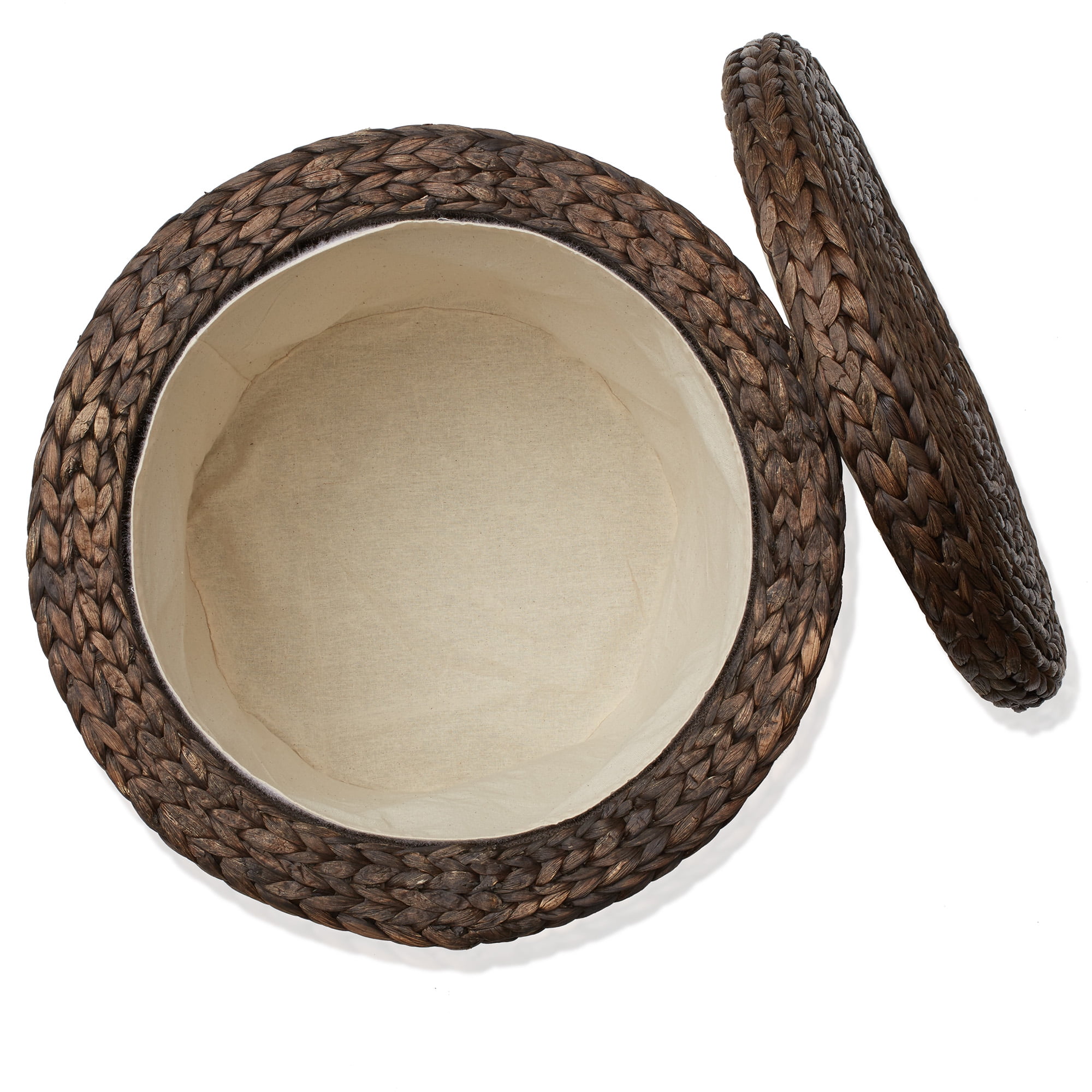 Casafield 17" Round Storage Ottoman with Lid - Espresso Dark Brown, Handwoven Footstool for Living Room, Bedroom, Bathroom, Home Office
