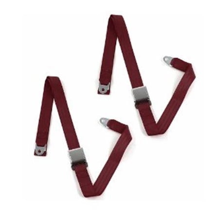 SafeTBoy Airplane 2 Point Burgundy Retractable Bucket Seat Belt Kit with Bracketry & 2 Belts for 1960-1963 Ford Falcon