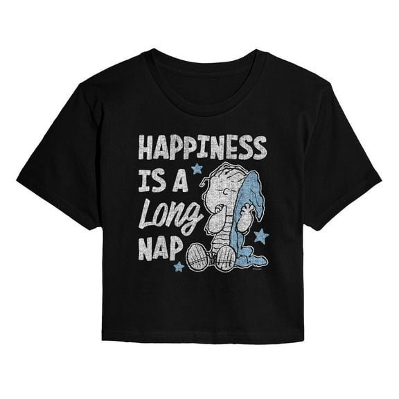 Peanuts - Linus Happiness Is A Long Nap - Juniors Cropped Graphic T-Shirt