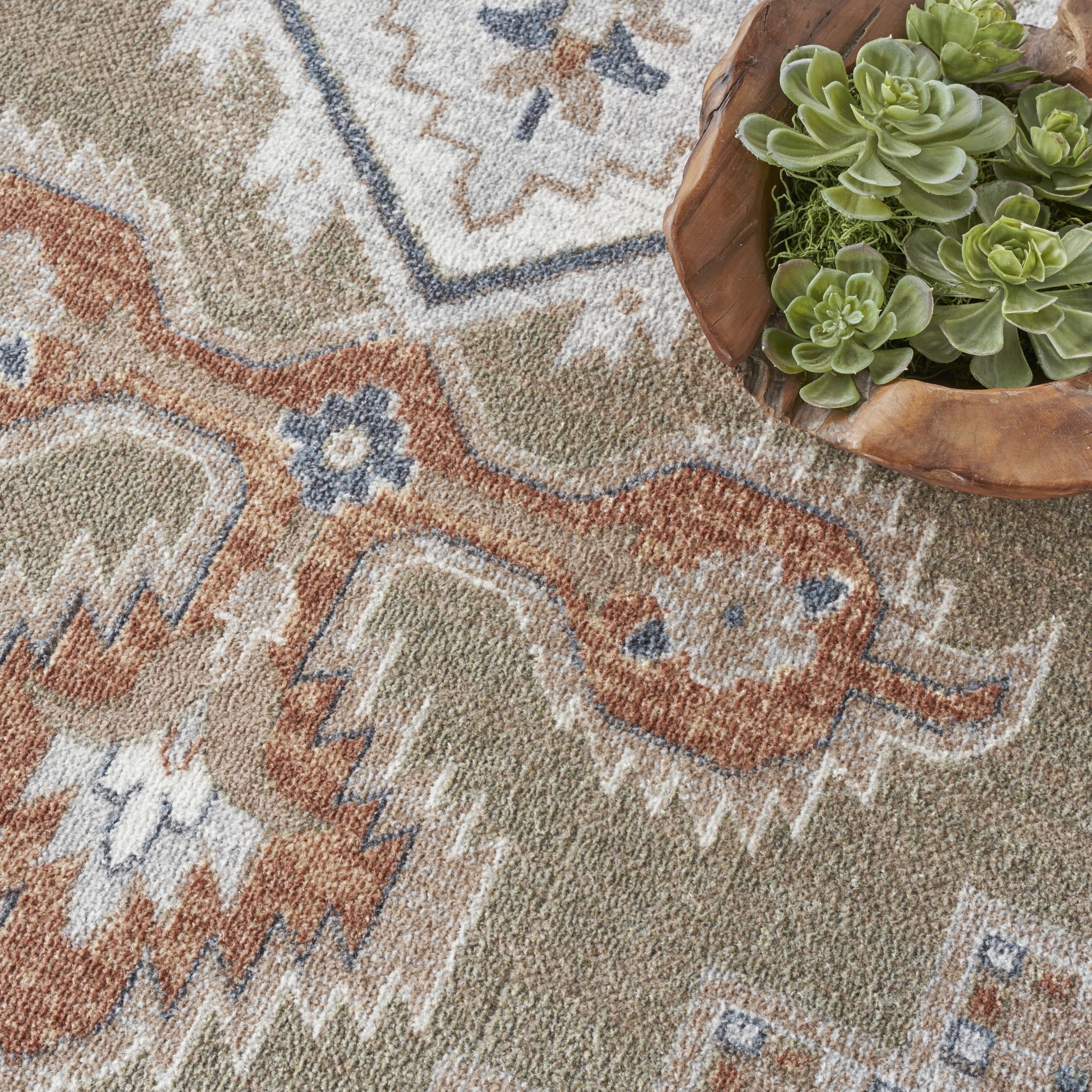 Nourison Astra Machine Washable 10' x 14' Sage Multicolor Vintage Indoor Rug