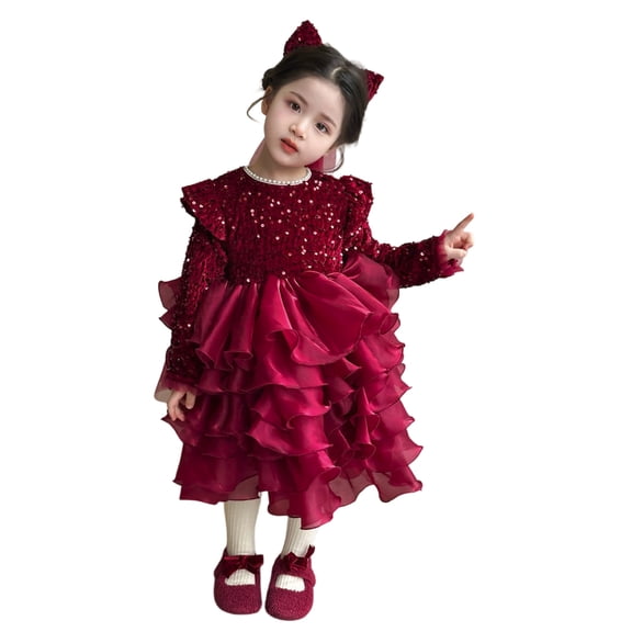 Xijirk Girls Dresses,And Shine Girls Holiday Party Dress Elegant Gown With Sequins For,Dresses for Girls,Red,7-8 Years