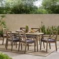 thumbnail image 5 of Christopher Knight Home Llano Outdoor 7 Piece Acacia Wood Dining Table Set, Teak/Cream, 5 of 5