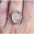 thumbnail image 2 of Rose Quartz Oval Sterling Silver Handmade Statement Women Pink Gemstone Jewelry Ring Size 6.0, 2 of 6
