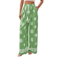 thumbnail image 3 of Women'S Wide Leg Palazzo Pants Boho Floral Trousers Flowy Beach Vacation Clothes Resort Wear Green XXL, 3 of 9