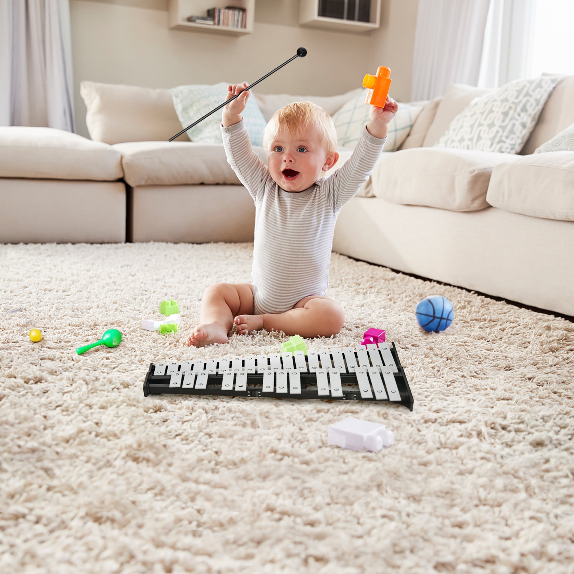 Costway Sonart 32 Note Glockenspiel xylophone Percussion Bell Kit w/ Adjustable Stand