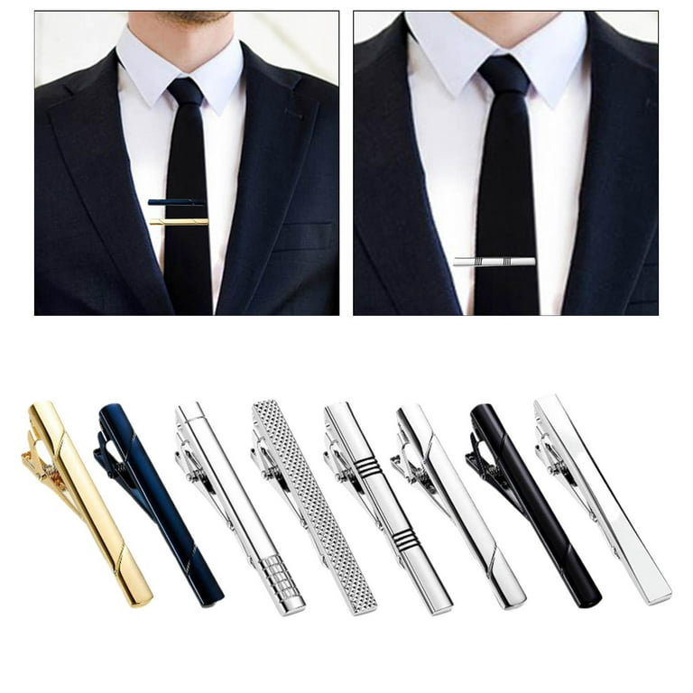 8x Tie Clips, Men Tie Bar Clip Set Holder Clasp Copper Simple Universal  Fashion Durable Tie Pin for Boyfriend Lover Father Party Wedding