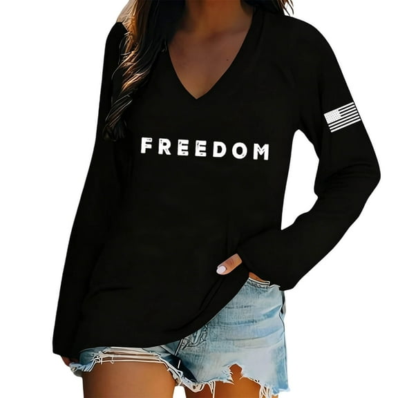 Womens Fashion Tees Tops Patriotic Fit Ladies Printed USA Independence Day Apparel Basic Slim Undershirts