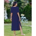 thumbnail image 5 of Zeagoo Sundress Dress Women's Casual Loose A Line Crewneck Split Maxi Cover Up Holiday Beach Tropical Bohemian Shift Sun Dress Outfits with Pockets, 5 of 6