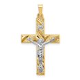 thumbnail image 1 of Quality Gold XR1850 14K Two-Tone Hollow Polished Textured Latin Crucifix Pendant, 1 of 1