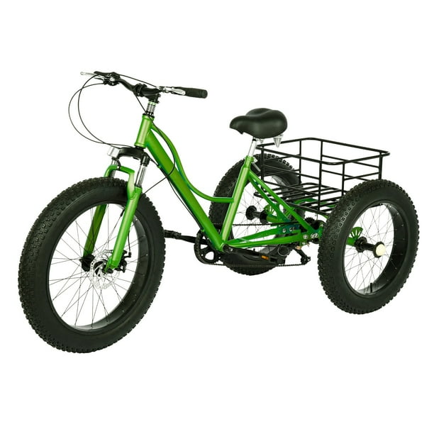 Adult Fat Tire Tricycle 24In Front Wheel 20In Rear Wheel 7 Speed Cargo