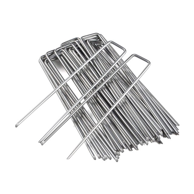 50 paquetes de estacas de jardín de acero galvanizado tipo U para césped artificial plata