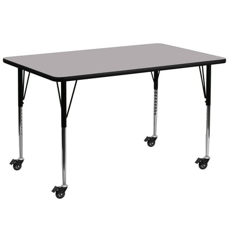UPC: 0847254080712 | Flash Furniture Wren Mobile 30 W x 72 L Rectangular Grey Thermal Laminate Activity Table – Standard Height Adjustable Legs