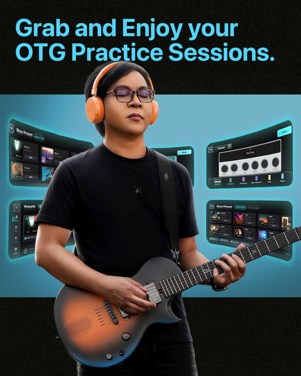 Enya Electric Guitar Jack Signature Sonic JT Smart Electric Carbon Fiber Guitarra with 15W Wireless Speaker, All-in-One Portable Rig for Street Performers & Home Studios