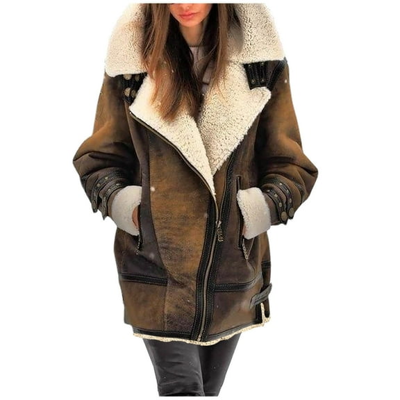 KIHOUT Jackets for Women Deals Womens Warm Faux Coat Cardigan Winter Solid Long Sleeve Outerwear