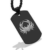 Stainless Steel Tribal Cancer Zodiac (Crab) Dog Tag Pendant Necklace