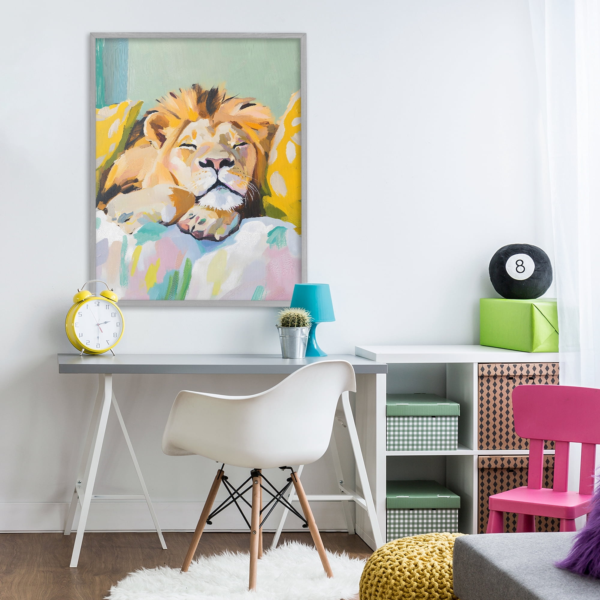 Stupell Industries Sleeping Lion on Pastel Pillows Gray Framed Giclee Art, design by The Prints Vibe