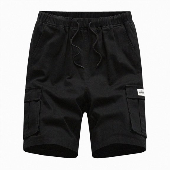 Ymyiu Men Shorts Mens Shorts Casual Elastic Waist Drawstring Summer Beach Shorts Size 3XL(Black, 3XL)