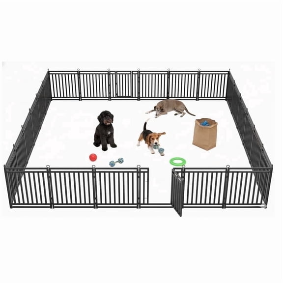 Petorldog 32" Metal Dog Playpen, 24 Panels Portable Fence for Indoor & Outdoor Use (Black-Silver)
