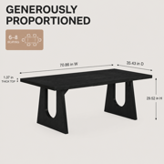 KIOOTTO Rectangular Dining Table with U-Cut Panel Legs, Black