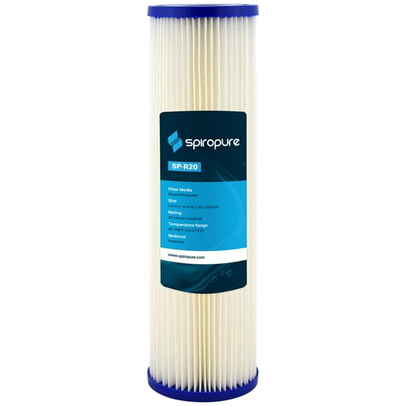 SpiroPure 10 x 2.5" Pleated Polyester Filter Cartridge, 20 Micron (24 Pack)