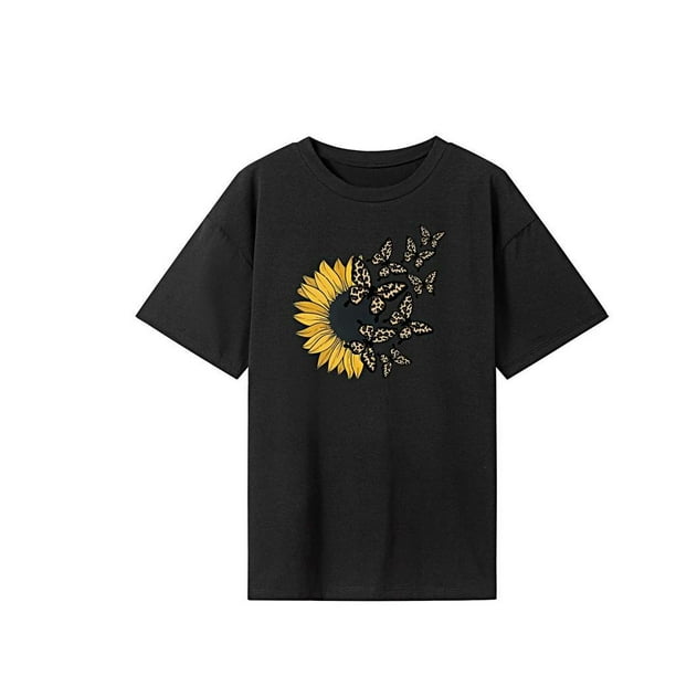 Camiseta de manga corta para mujer con cuello redondo para ir de compras y vacaciones M